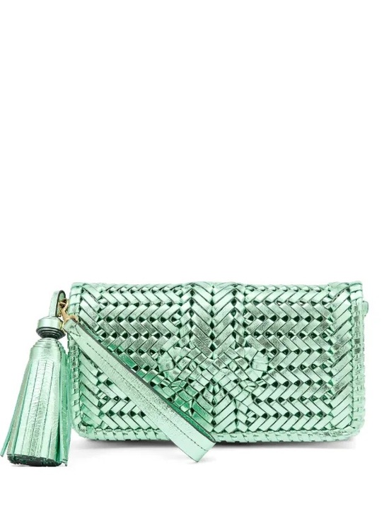 Anya Hindmarch Handbags - ANYA HINDMARCH Pistachio Green Metallic Neeson Tasseled Clutch Bag